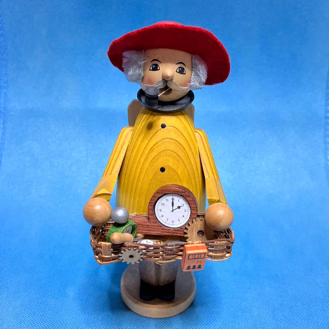 ドイツ クーネルト社 木製煙出し人形 ミニチュア時計バスケット付き