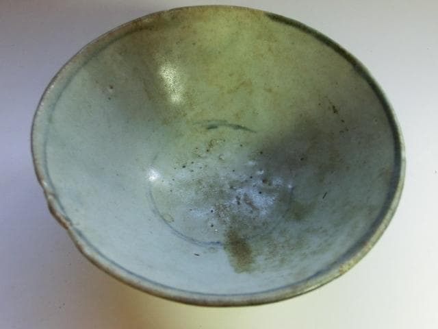 碗■古い染付平茶碗 唐草文 安南 お茶道具 古玩 唐物 中国 時代物 骨董品■