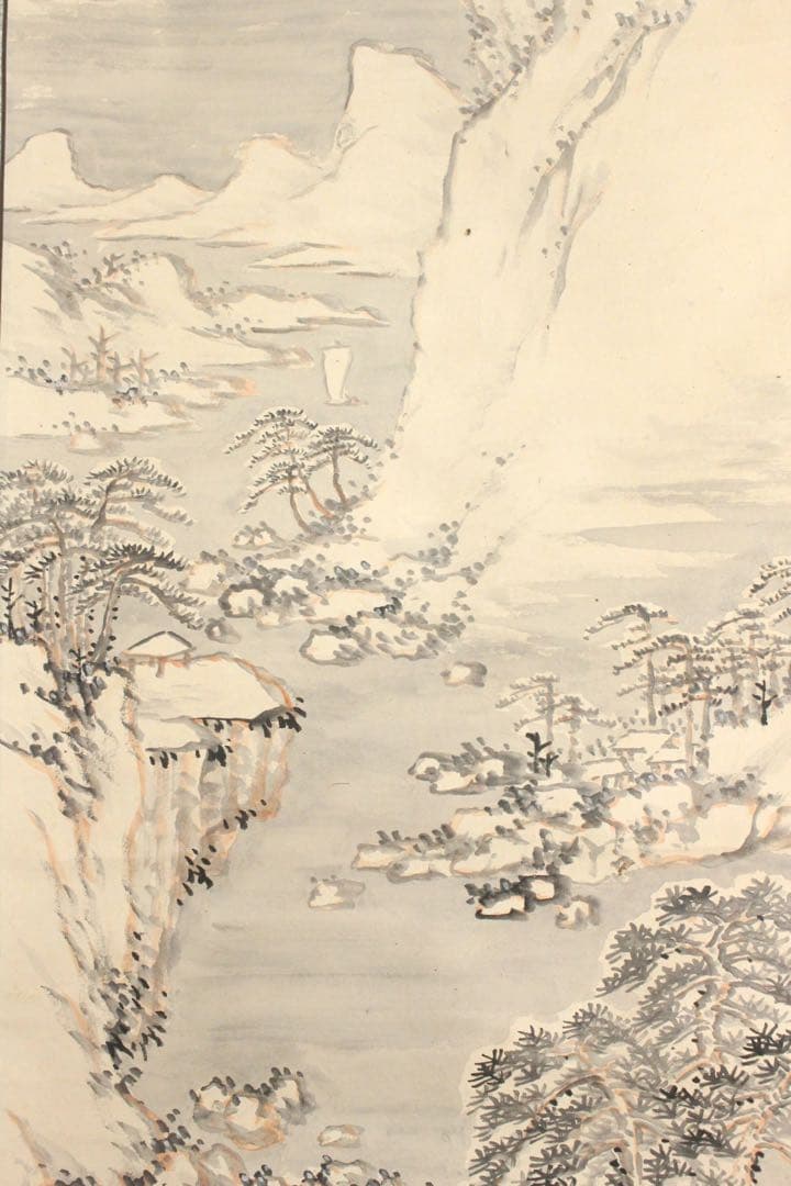 No5372 掛軸　作者不詳　在銘　雪中山水　萬山積雪　紙本　中国画　送料無料