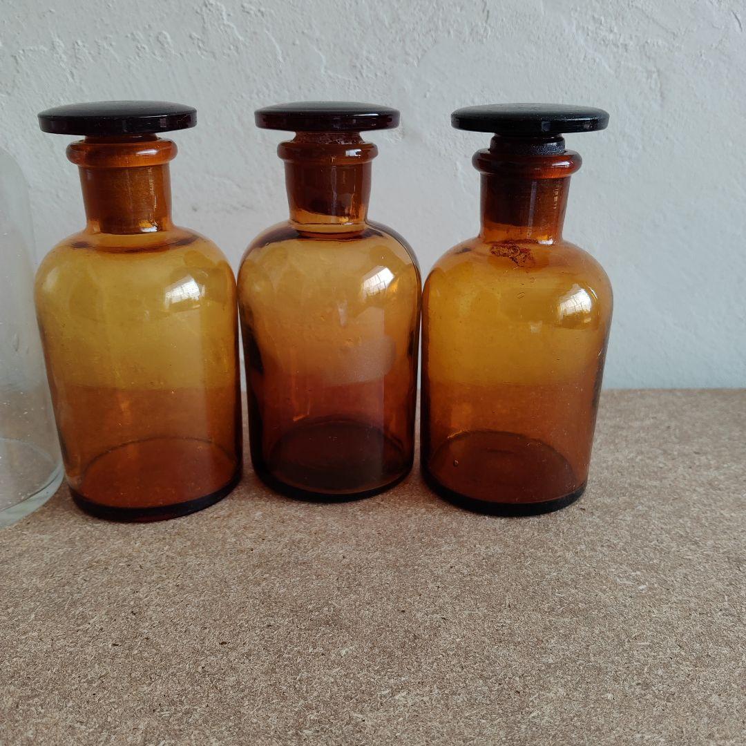アンティークガラス瓶 透明 琥珀色 蓋付き 5個セット