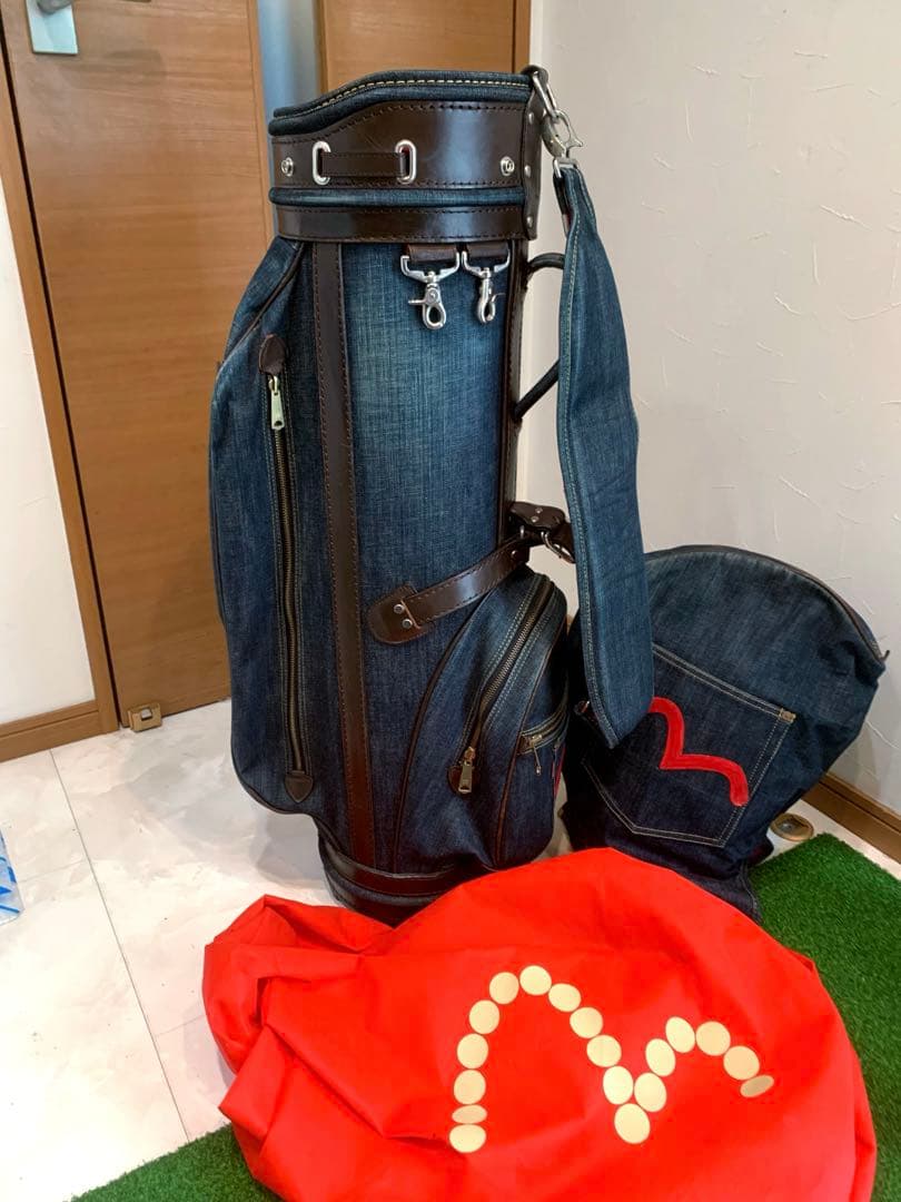 超希少　良品　エビス　エヴィス　EVISU デニム　本革レザー　かキャディバッグ