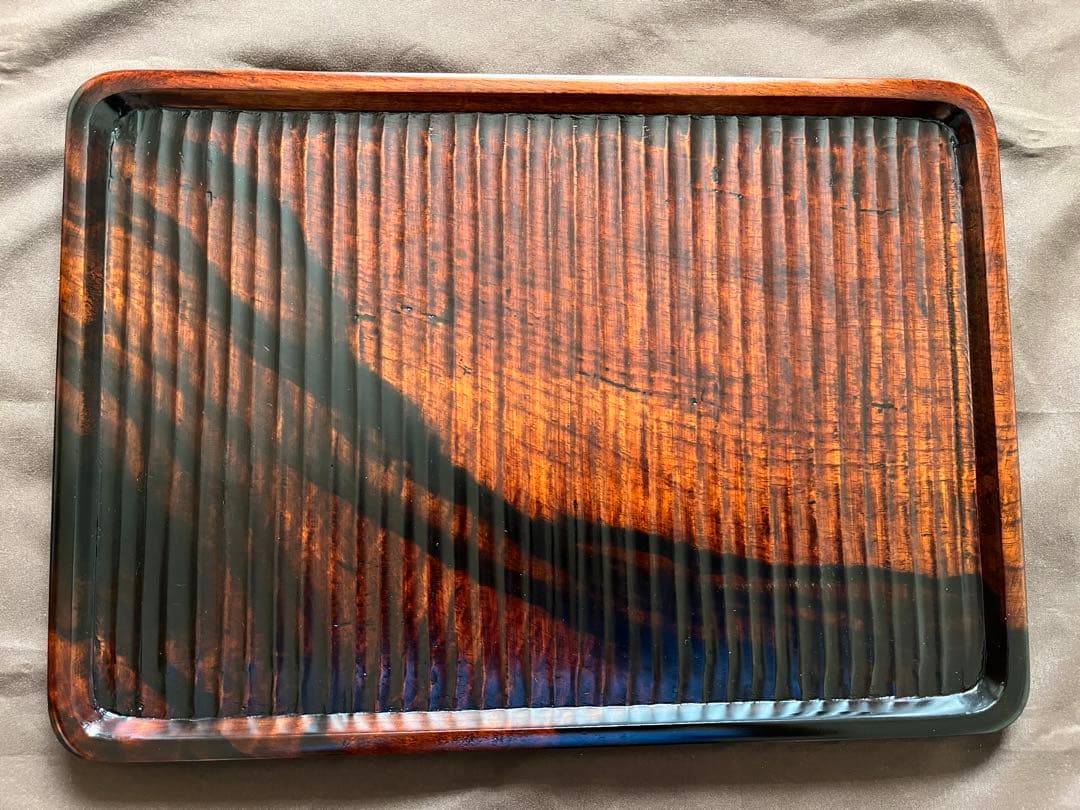 希少　黒柿拭漆我谷盆　25cm×35.4cm×1.8cm №9030