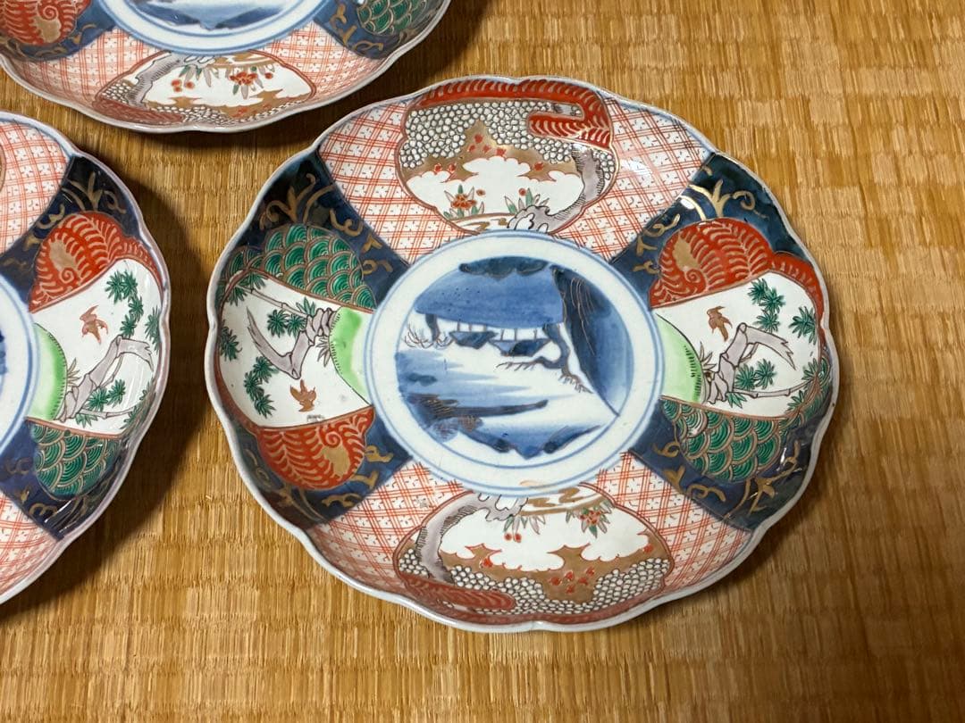古伊万里 金彩 色絵 中皿 平皿 盛皿 三枚揃い 時代物