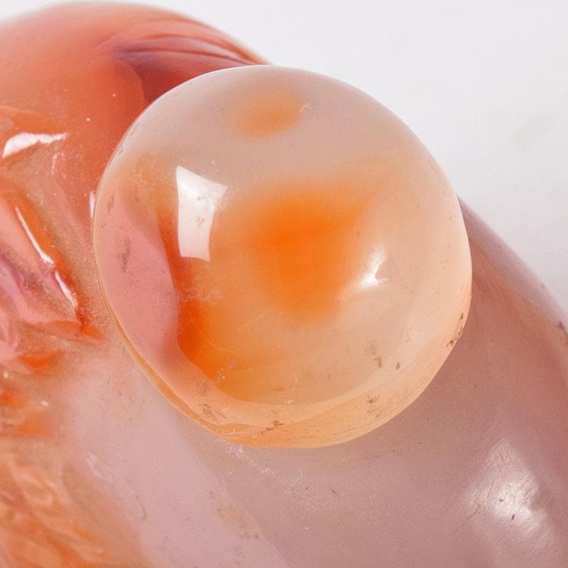 中国　玉石瑪瑙石彫刻　蓮葉金魚刻　鼻煙壷　小壷　時代箱付　M　R8754