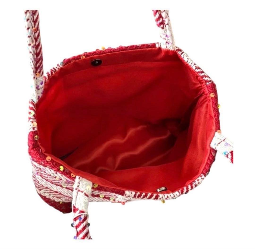 CHANEL ツイード 赤 スパンコール トートバッグ　ノベルティ