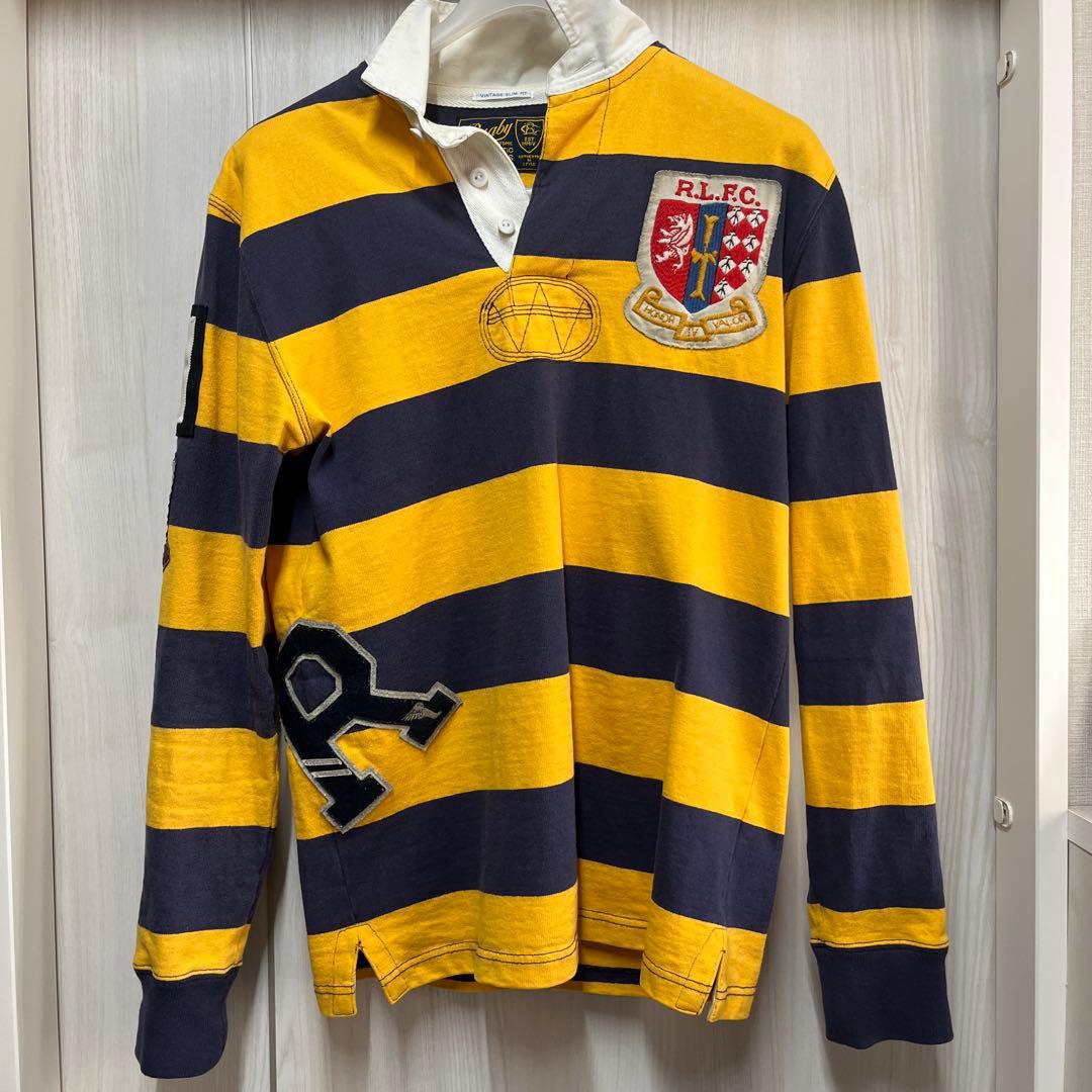 ラルフローレンラグビーオーダーカスタムラガーシャツ 黄と紺のストライプ