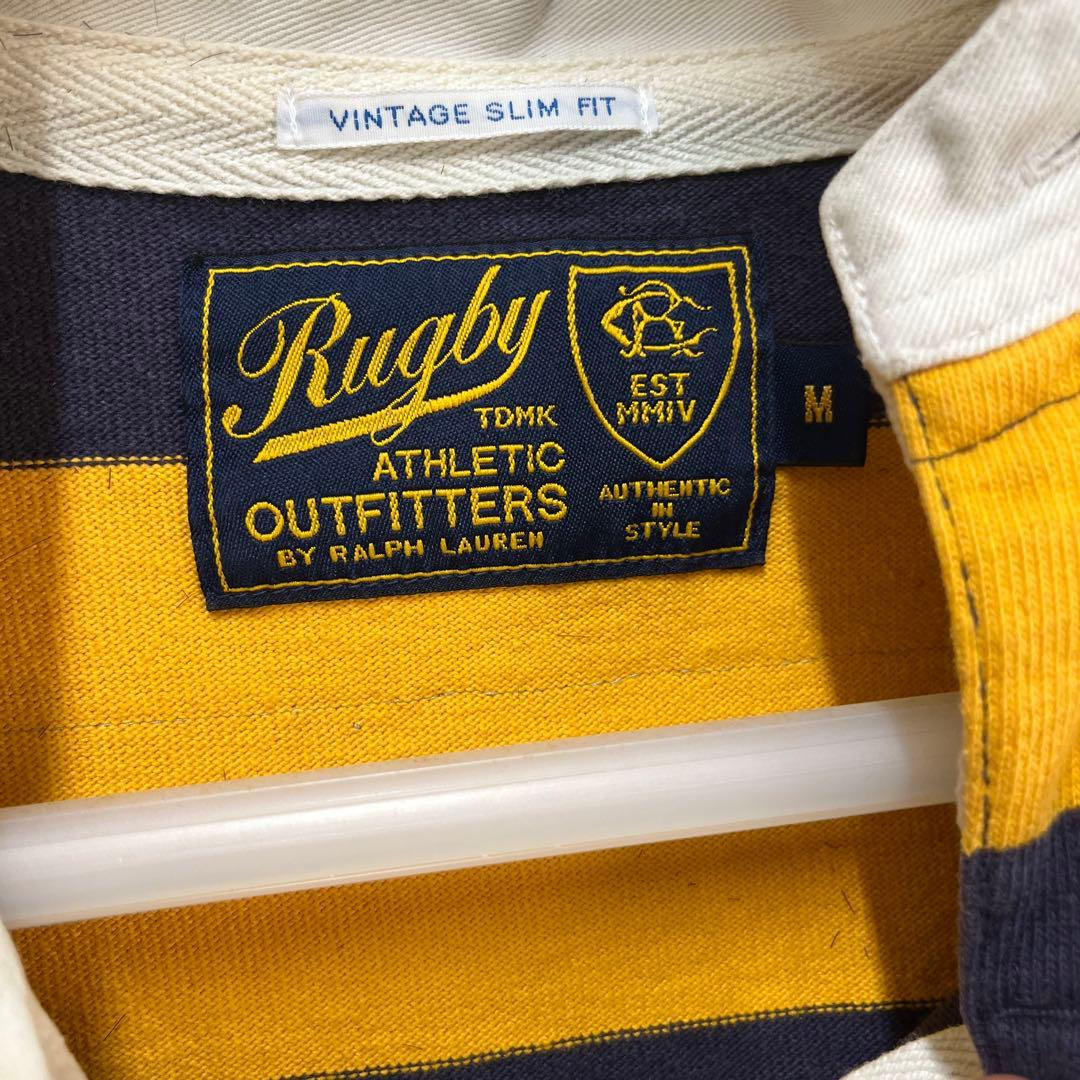 ラルフローレンラグビーオーダーカスタムラガーシャツ 黄と紺のストライプ