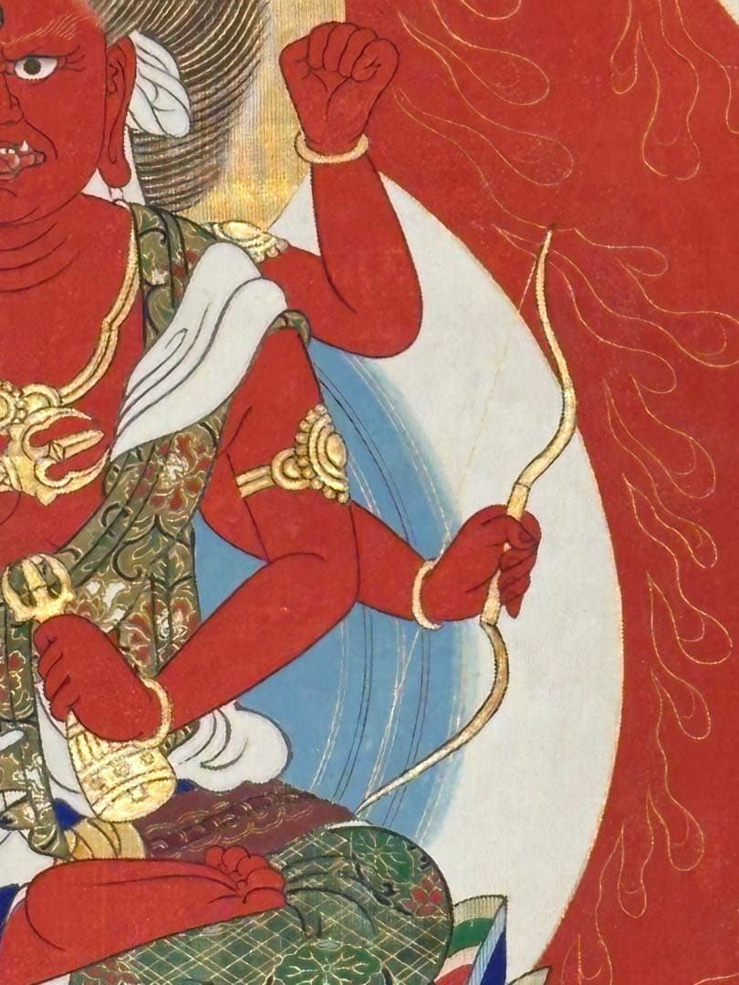 「愛染明王 彩色木版画」1枚|仏像 仏画 仏教美術 江戸時代 木版刷り 真言宗