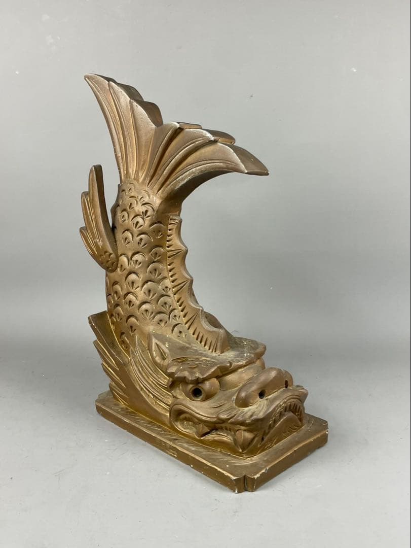 希少 福山城再建記念 金の鯱鉾 備前 置物 金色 福山市 玄関飾り 破れ無し