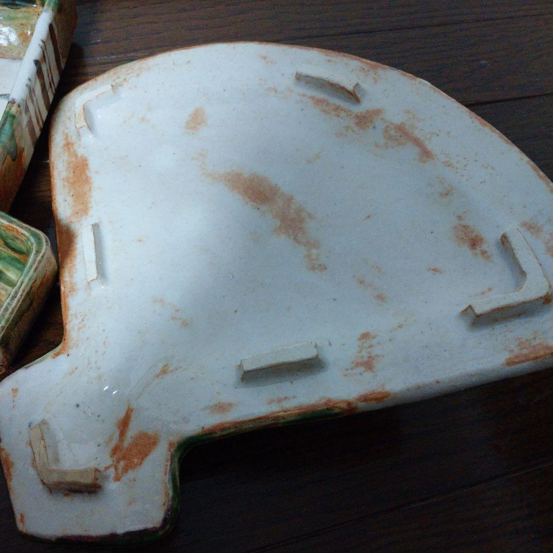 大特価‼️最終値下げ‼️深川勝美作‼️泥陶 窯‼️織部‼️扇型蓋物‼️一点物‼️