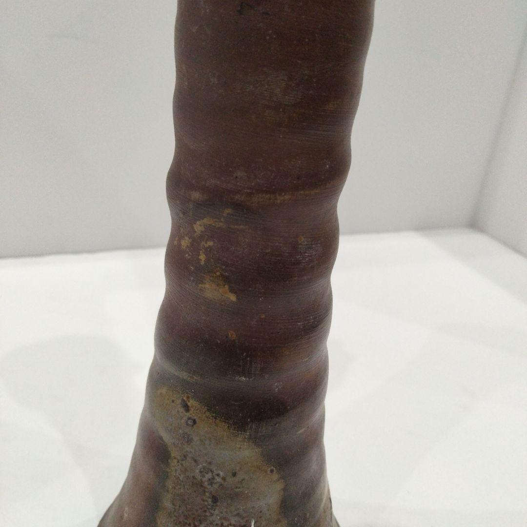 Y284 備前 春湖苑 林茂樹 つる付 一輪生 陶印有 花瓶 一輪挿し 共箱　E