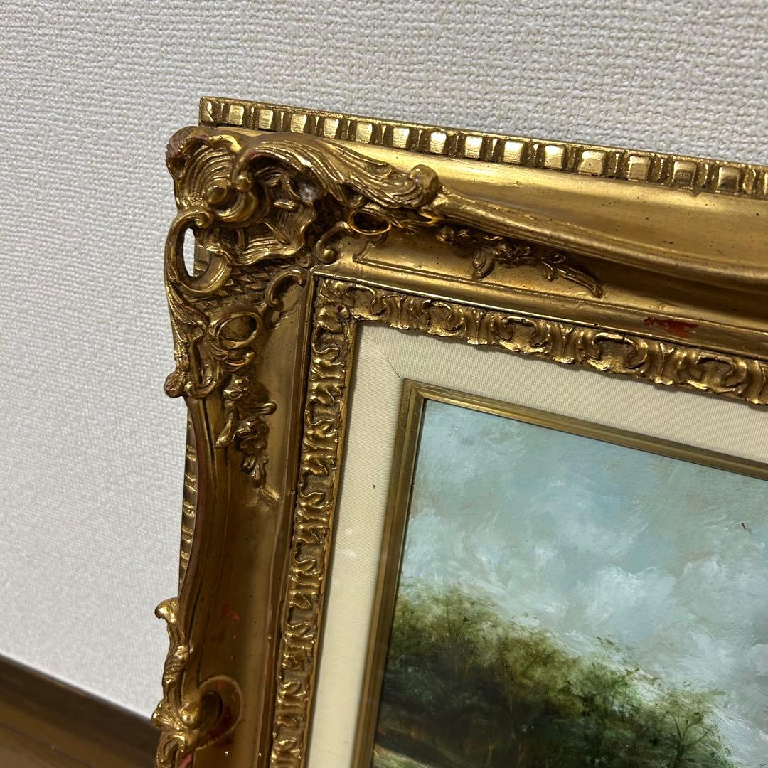 能仲ヤツヲ　油彩 10号 「のどかな日」　油絵 額装 風景画 油彩画 インテリア