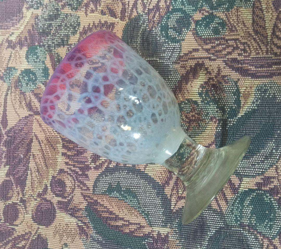 大正時代 乳白赤縁 輪つなぎ文様 なつめ型 太脚 氷コップ