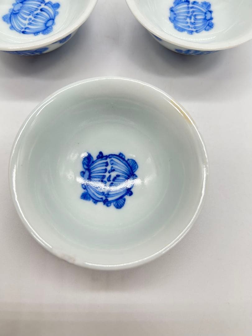 文平造 青花 五客 青い花の茶碗5個セット