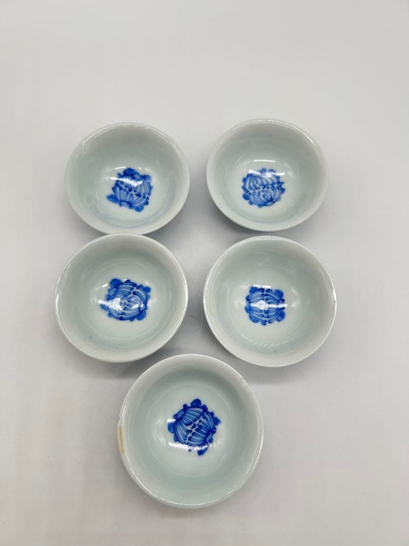 文平造 青花 五客 青い花の茶碗5個セット