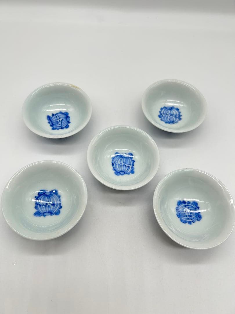 文平造 青花 五客 青い花の茶碗5個セット
