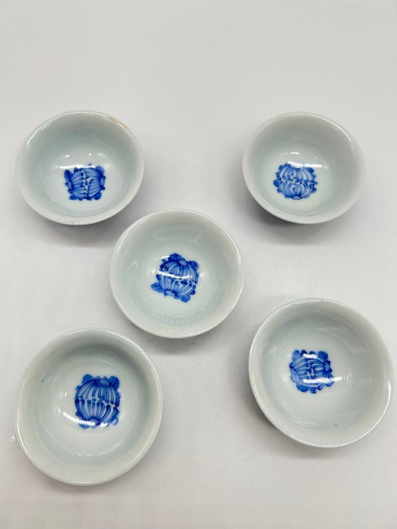 文平造 青花 五客 青い花の茶碗5個セット
