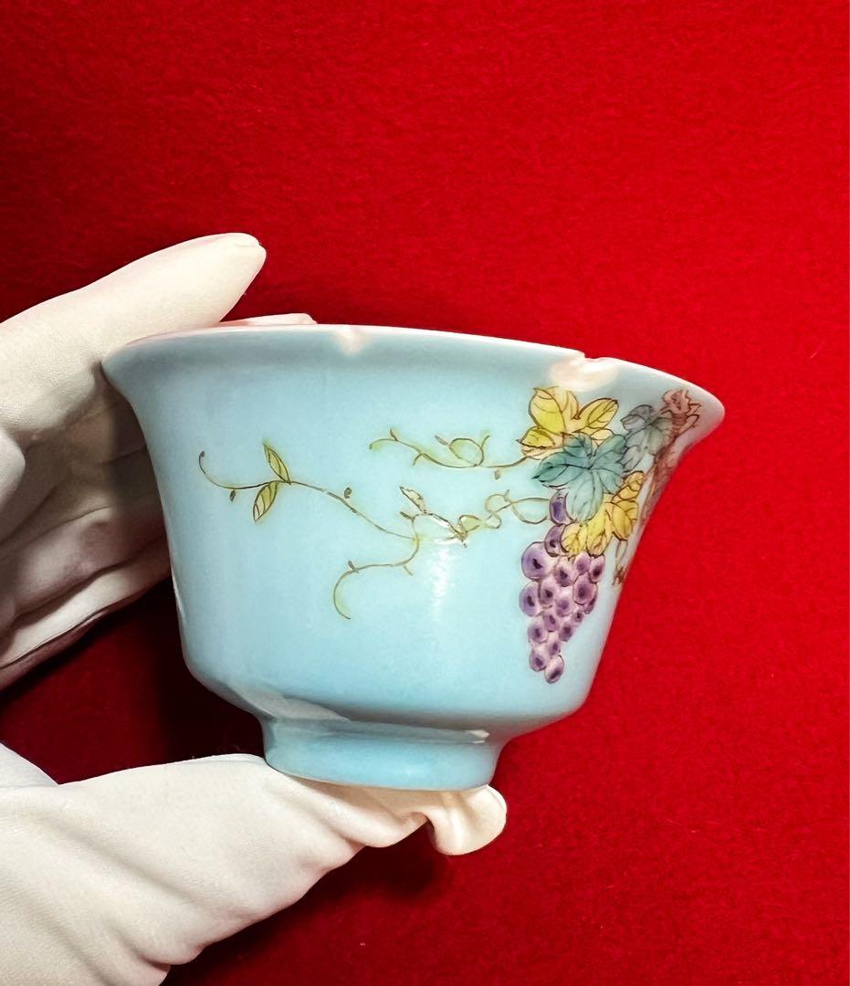 中国美術 古玩 葡萄紋樣 蓋碗 茶碗 慎德堂製　茶道具