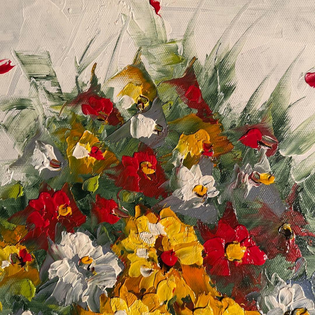 手書き油絵 花瓶の花 額付 絵画 インテリア 油彩画