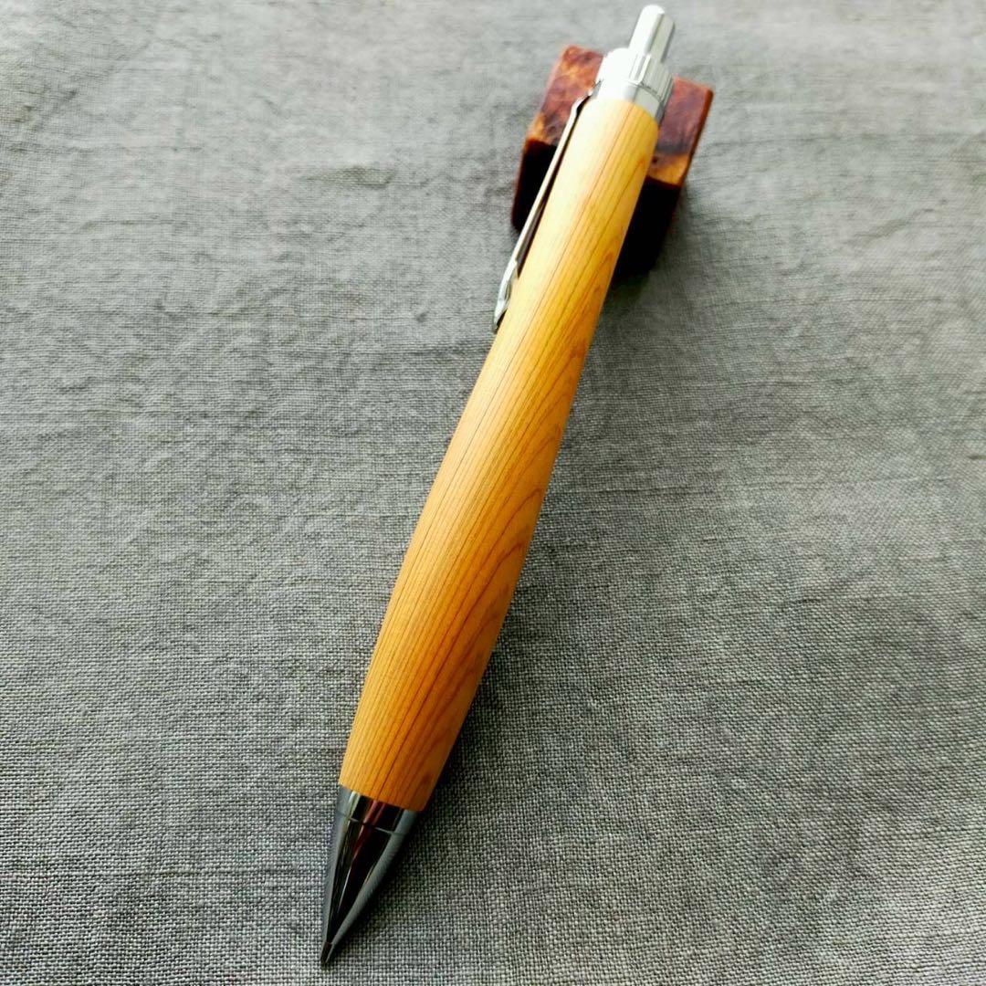 伊勢神宮　檜　ハンドメイド　木軸シャープペン　0.5mm　天然木　シルバー