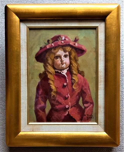 谷上信博 タイトル「アンティークドール」F４号 油絵 サイン 1989年制作