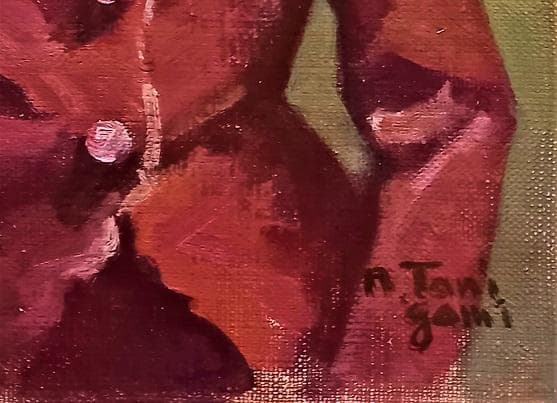 谷上信博 タイトル「アンティークドール」F４号 油絵 サイン 1989年制作