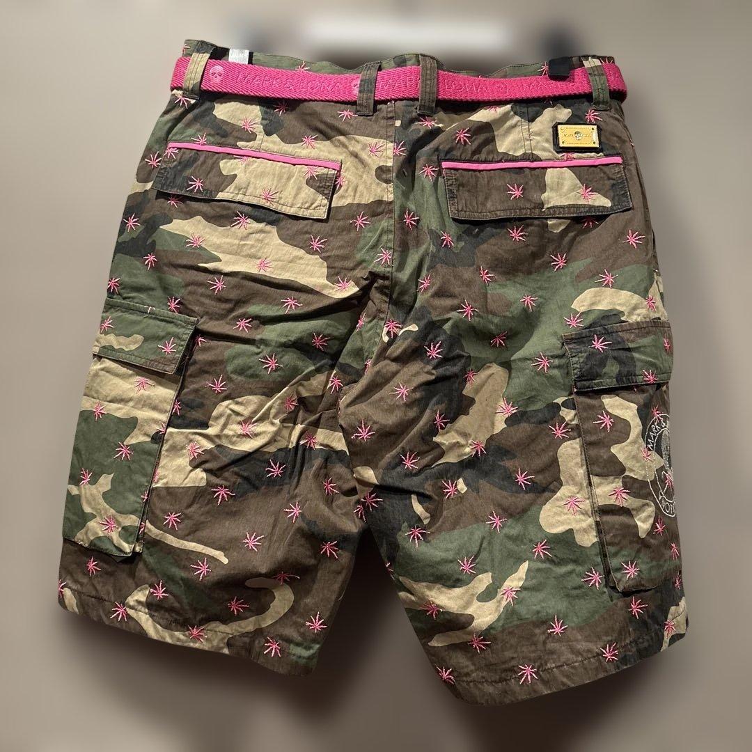 新品マークアンドロナ　ピンクベルト付き　迷彩ハーフパンツ　サイズXXL