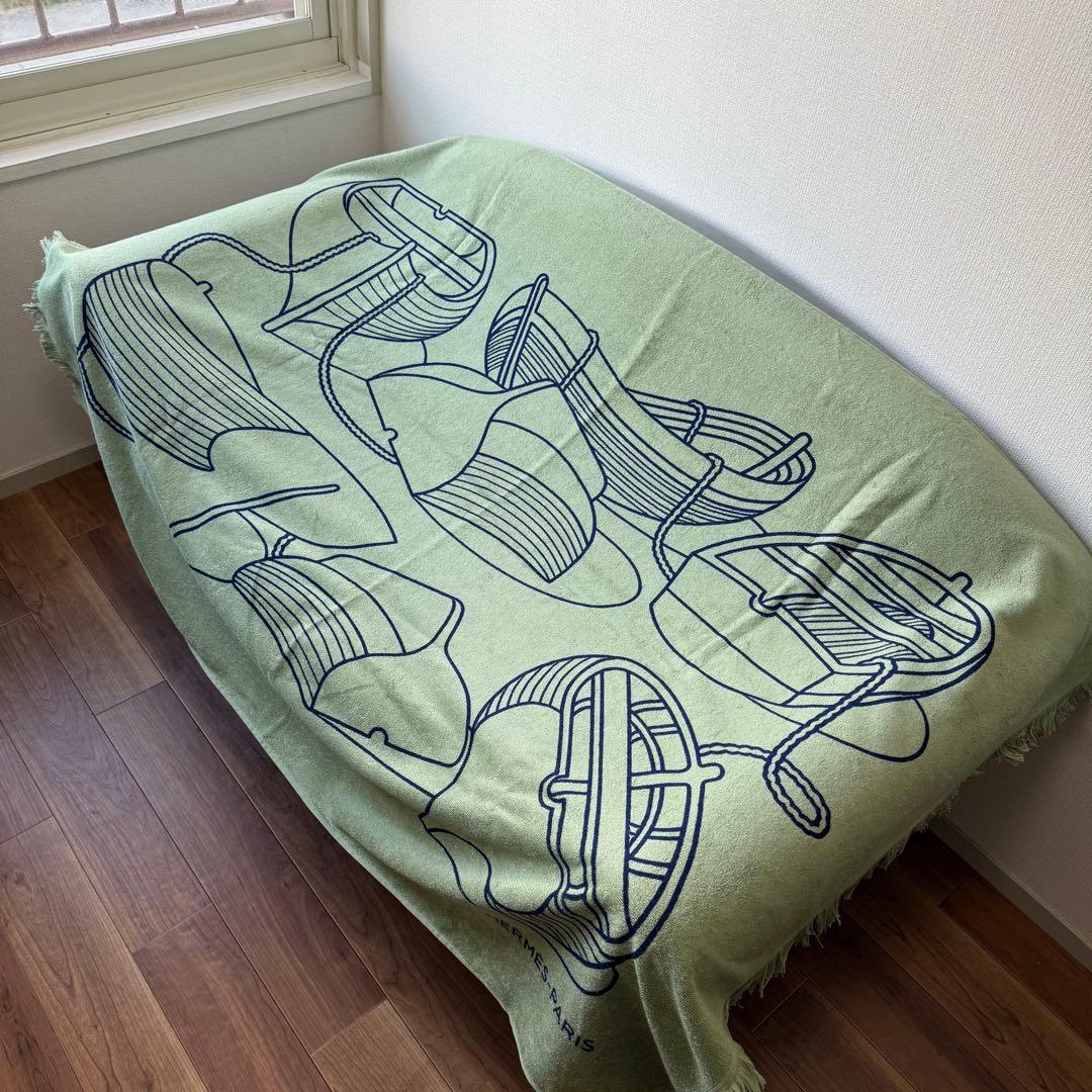 エルメス ヨッティング タラッサ ビーチタオル グリーン バスタオル 大判