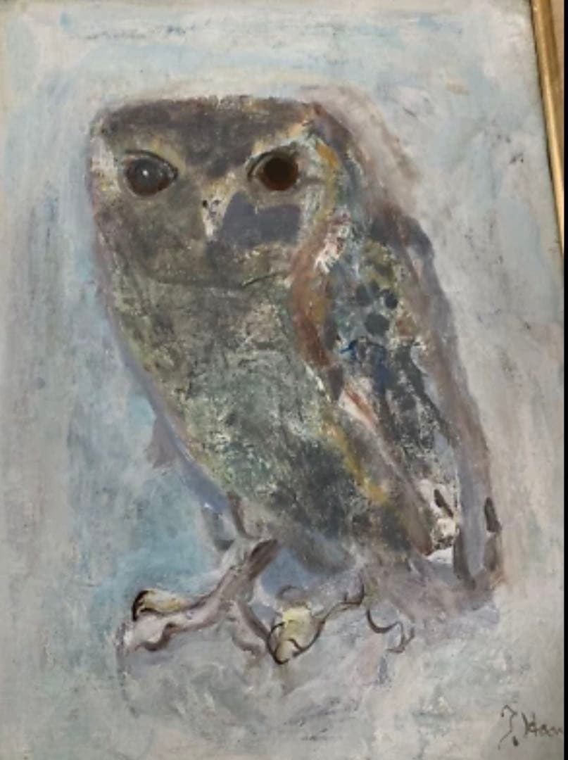 油彩画 羽生智樹 『ふくろうの子』 額縁付 原画 油絵 絵画 インテリア r