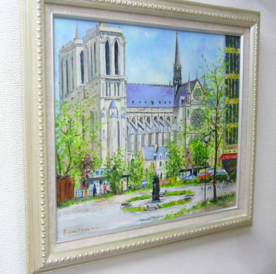 絵画 梅沢民雄 肉筆油絵 風景画 ノートルダム大聖堂
