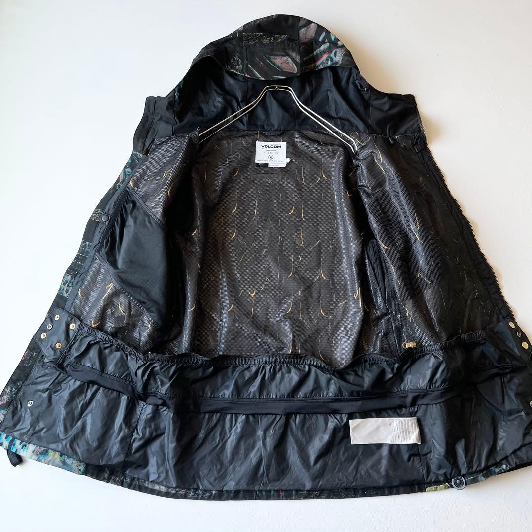 3288【美品】ボルコム　ジャケット 総柄 ボーダー アニマル柄　L 黒