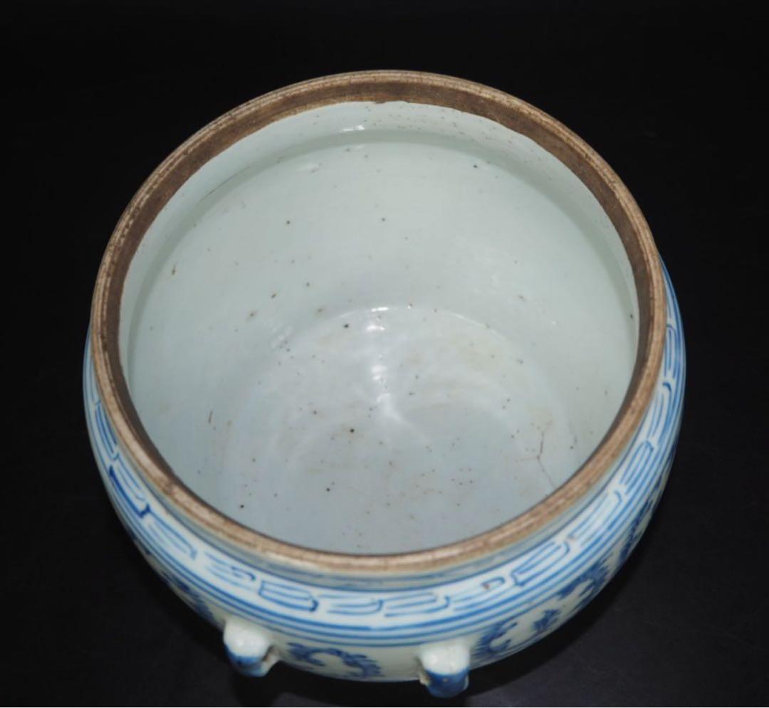 送料無料　清時代嘉慶道光青花罐/水指　本物保証　『喜』無し　耳あり　希少造形