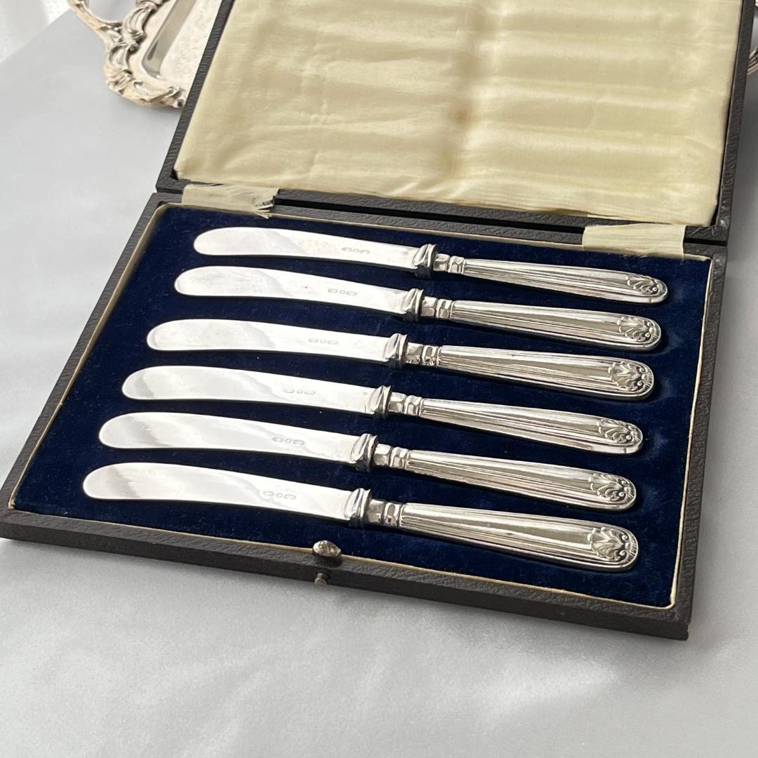 【英国】シェルのティーナイフ 6本【シルバープレート】ケース