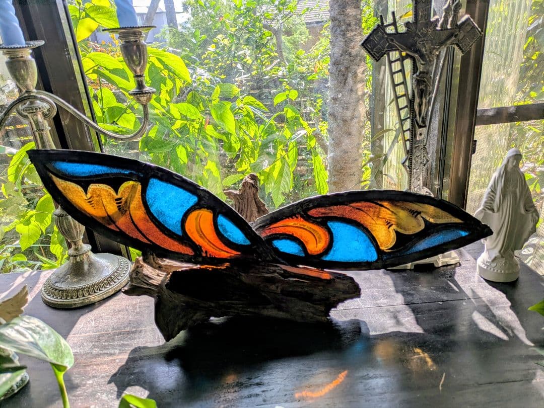 芸術品！天使 の翼 イタリア アンティークステンドグラス 流木アート クリスマス