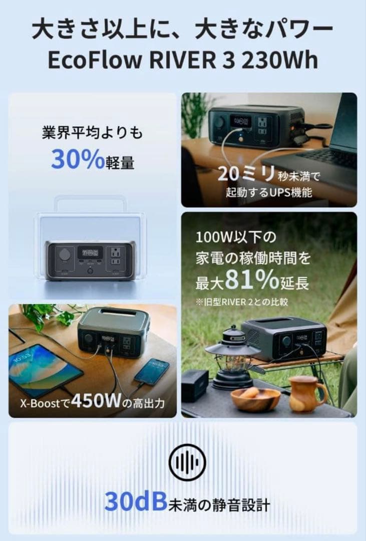 EcoFlow エコフロー ポータブル電源 3 230Wh リバー3
