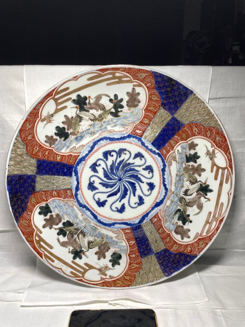 古伊万里。大皿。金彩。松鶴文。茶道具。飾皿。明治時代。古美術。骨董品。蔵出し。