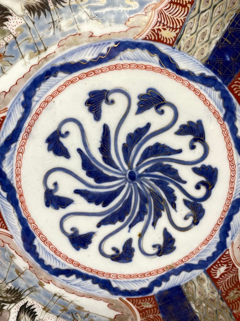 古伊万里。大皿。金彩。松鶴文。茶道具。飾皿。明治時代。古美術。骨董品。蔵出し。