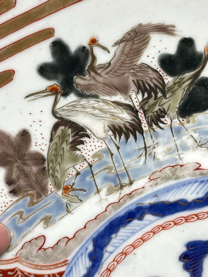 古伊万里。大皿。金彩。松鶴文。茶道具。飾皿。明治時代。古美術。骨董品。蔵出し。