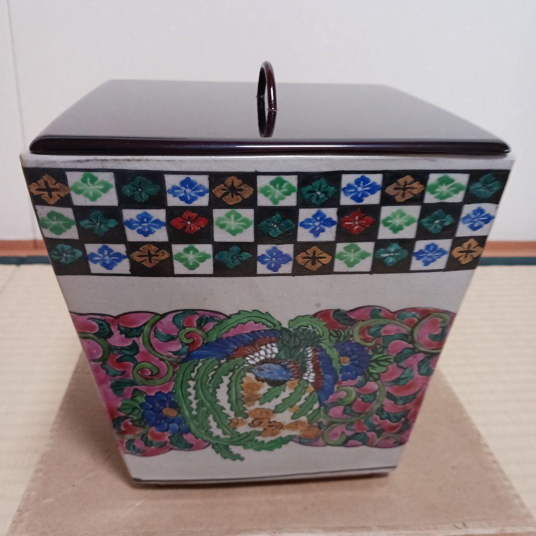 茶道具　水指　佐久間勝山作 色絵四方鳳凰龍水指