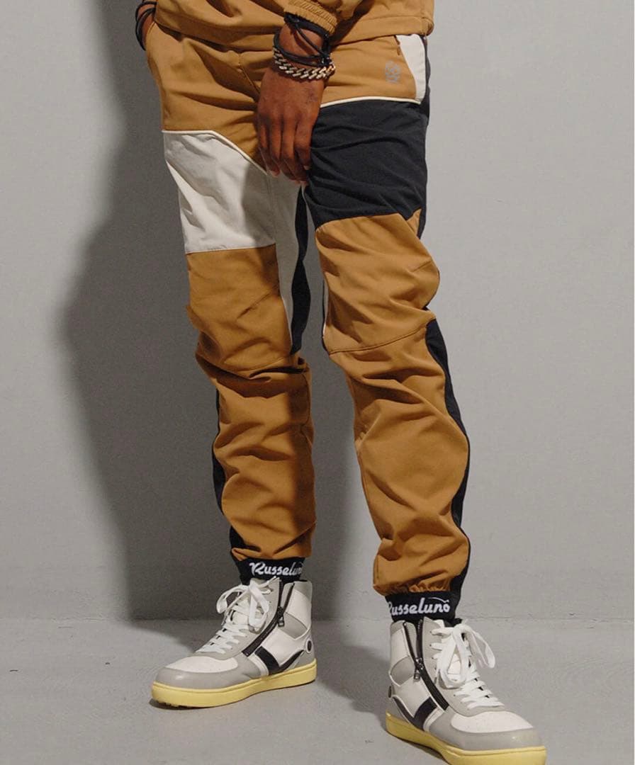 新品 ラッセルノ ゴルフ ツートン スリムジョガーパンツ キャメル XL 6