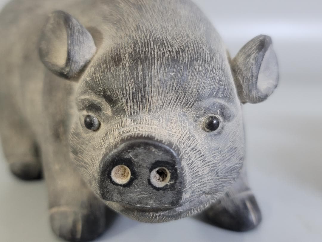 陳鳴遠 底款刻 在銘 朱泥 ブタ　夫婦 豚 置物