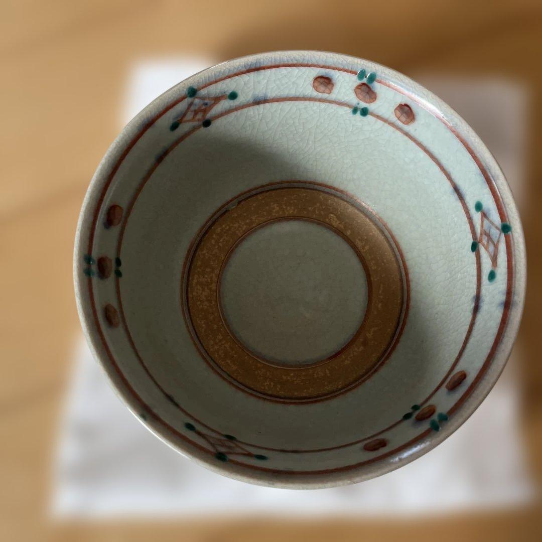 値下げ中　 抹茶腕 手塚充 作　紅安南写 【共箱入】