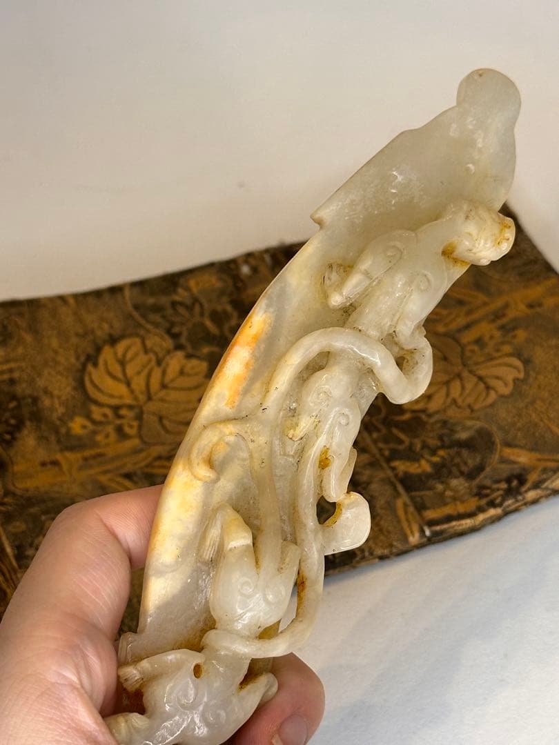 中国 古玉 瑞獣彫 玉佩 共袋 旧蔵品 コレクション