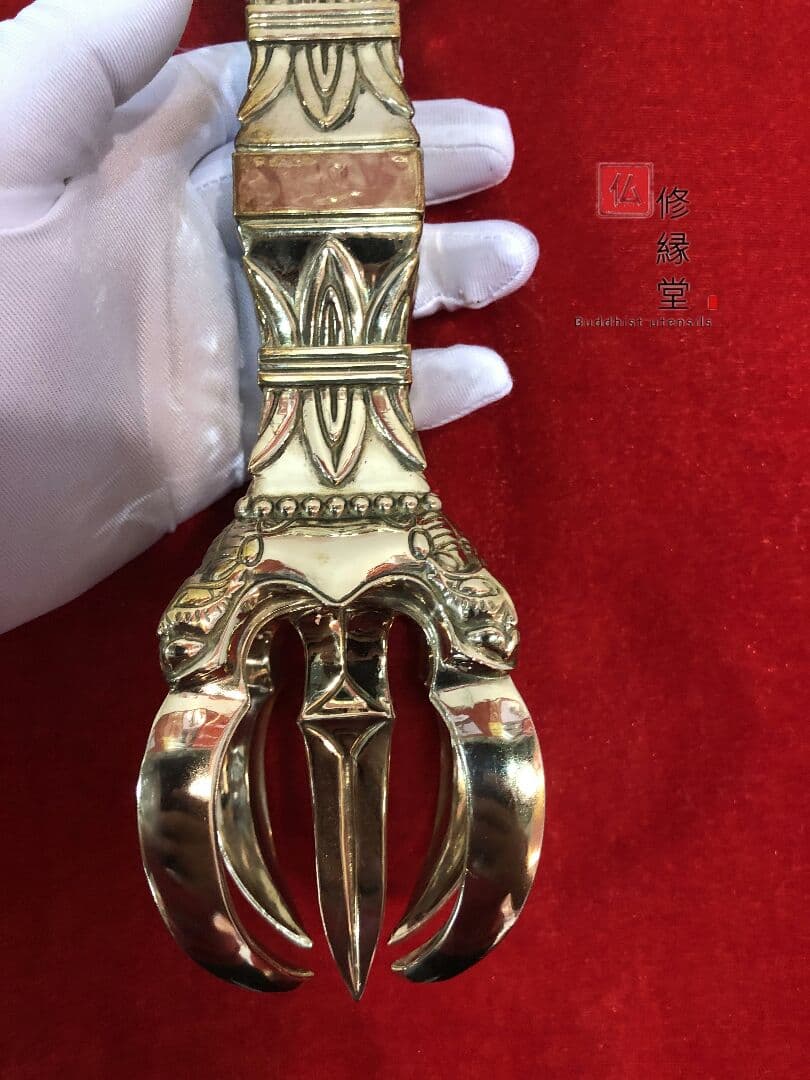 真言宗法具 ウザシャモ金剛杵 法器 五鈷杵 真鍮製 30.5cm