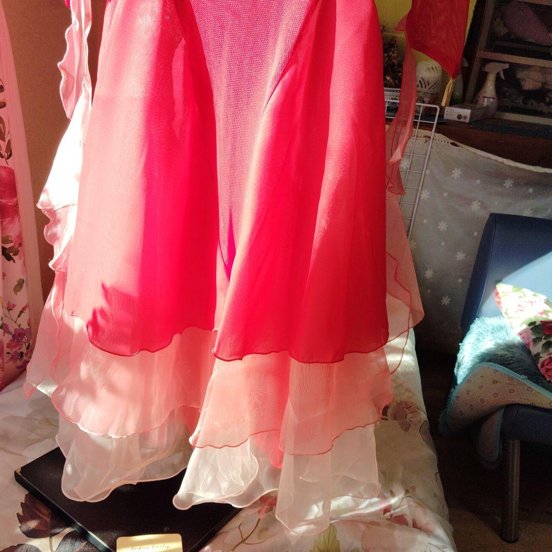 極可愛ピンク社交ダンスドレス ネックレス、ピアスセット付