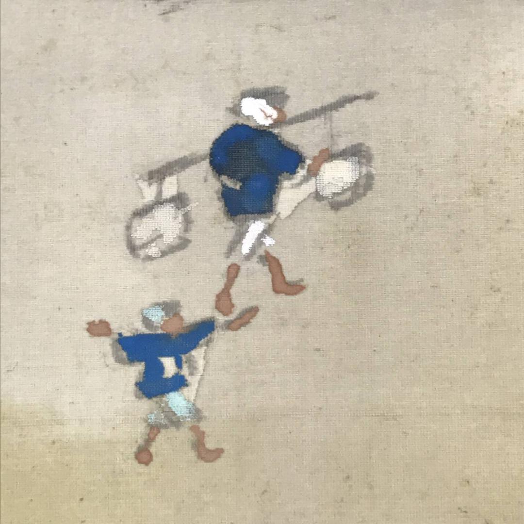 【真作】麦翠/池畔田家之図/山水図/人物図/掛軸/名家伝来/AC-70