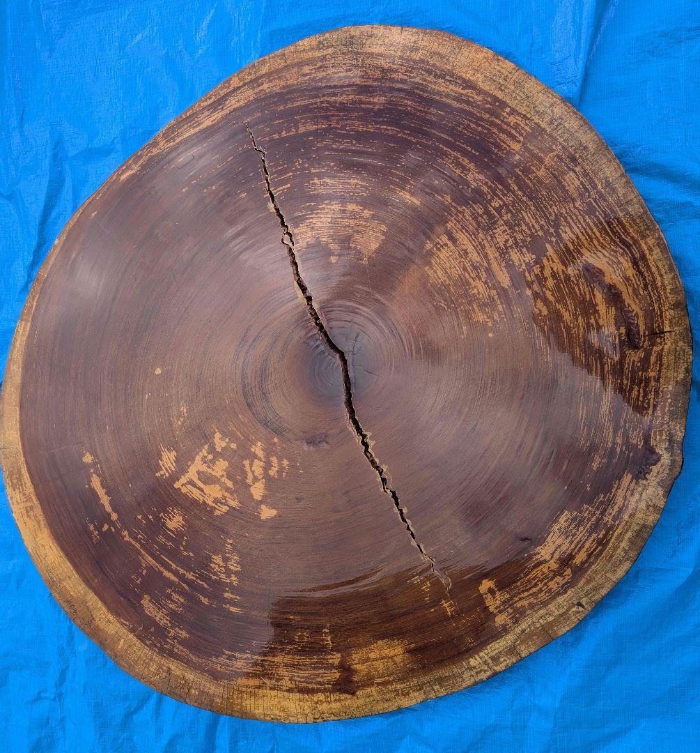 【天然木】 無垢 一枚板 輪切り 座卓 直径約115cm 厚さ5.5cm 重厚