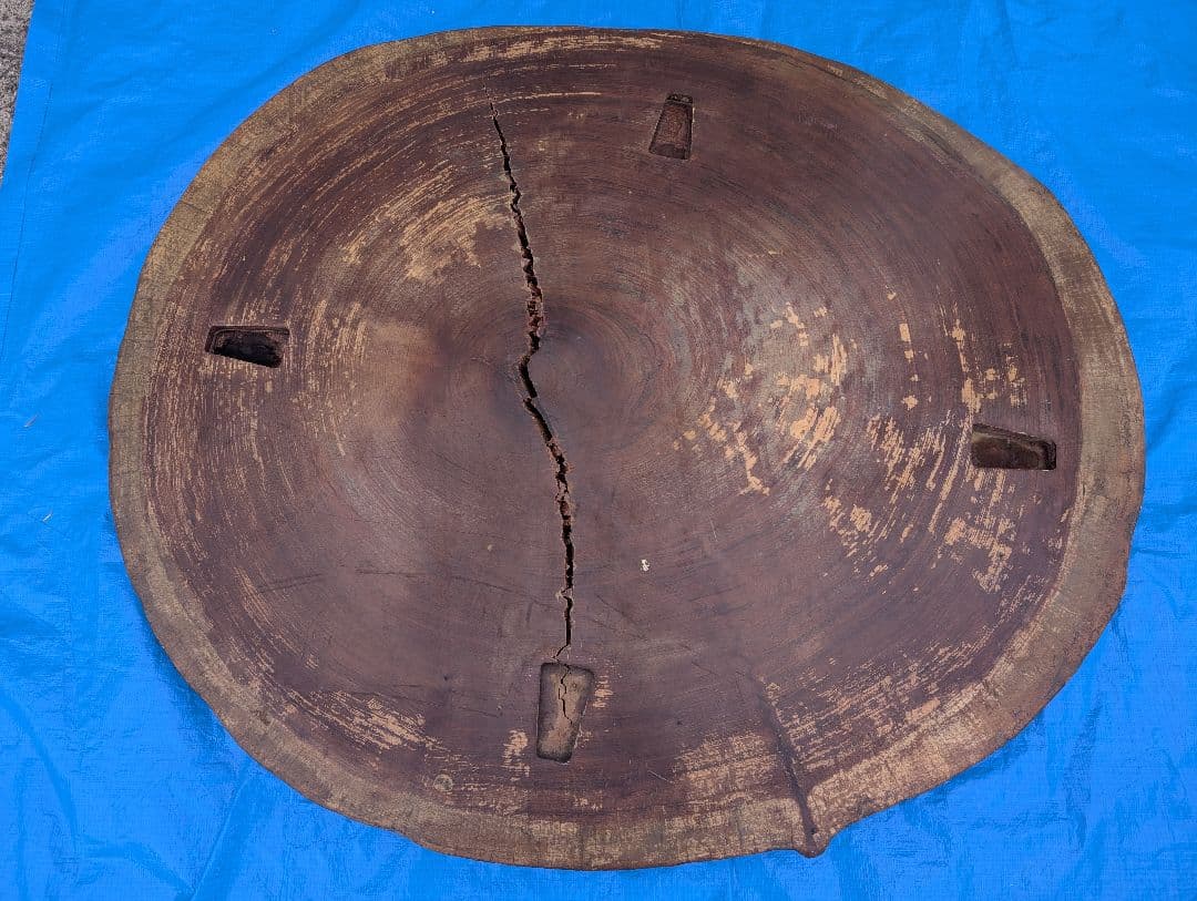 【天然木】 無垢 一枚板 輪切り 座卓 直径約115cm 厚さ5.5cm 重厚