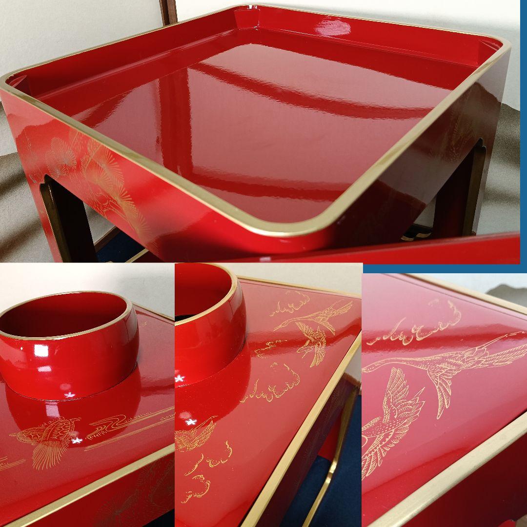 ニックAM94 公隆作 宝東山 九ッ組大盃 朱漆塗 木製 蒔絵 鶴亀 松竹