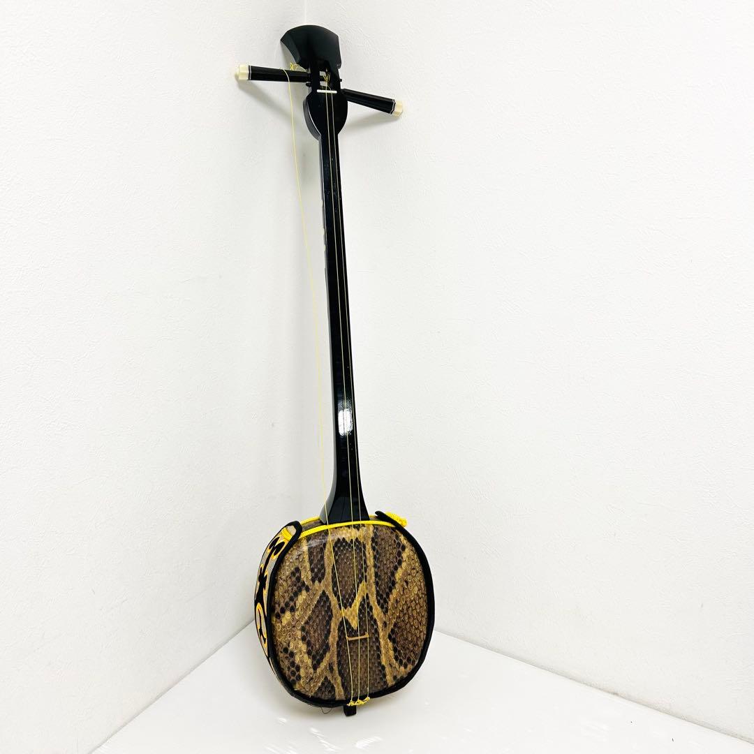 ジャンク 沖縄三線 人工皮 合皮 蛇柄 三味線 三線